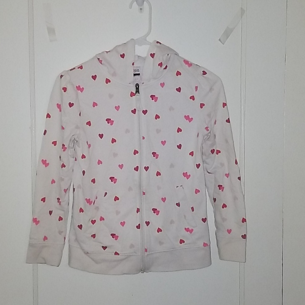 Girl's Size 10/12 White Zippered Hoodie W/ Hearts